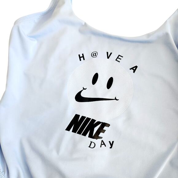 Nike One Piece Light Blue Swimsuit with Smiley Face & Logo Size Large - Picture 5 of 7